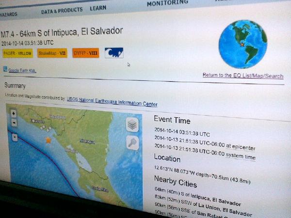 El Salvador,Honduras y Nicaragua CA: Sacude sismo de 7.4
